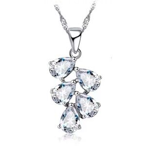 Swarovski Elements 925 Sterling Silver Clear Teardrop Cluster Necklace NEW